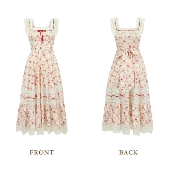 Lacemade Cottage Core French Corset Red Garnet Dress 100% Cotton EUC XS Romantic - Picture 2 of 8